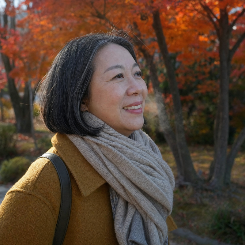 Woman walking in a park in fall