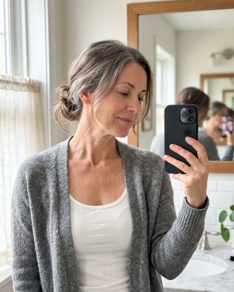 Woman taking a mirror selfie
