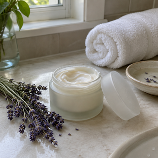 A spa-scented cream jar with lavender