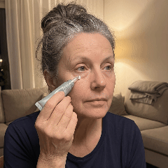 Patting the eye cream under the eye