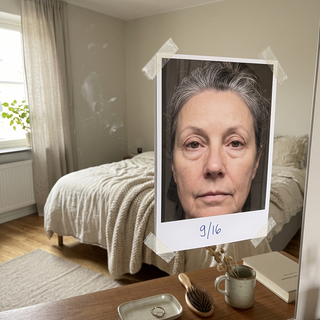 Day-one photo taped to the mirror