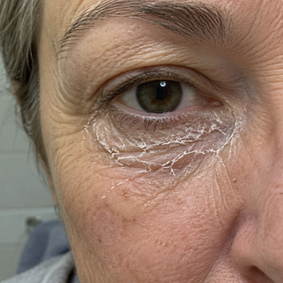 White flakes in the creases under the eye from a tightening gel