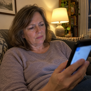 Woman on the sofa looking at her phone