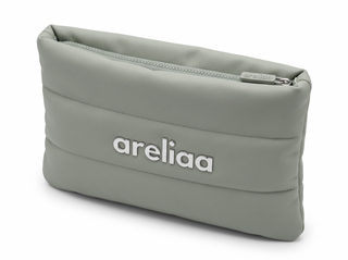 Areliaa Puffer Pouch in sage, three-quarter view