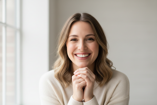 generate woman portrait for testimonials happy smile