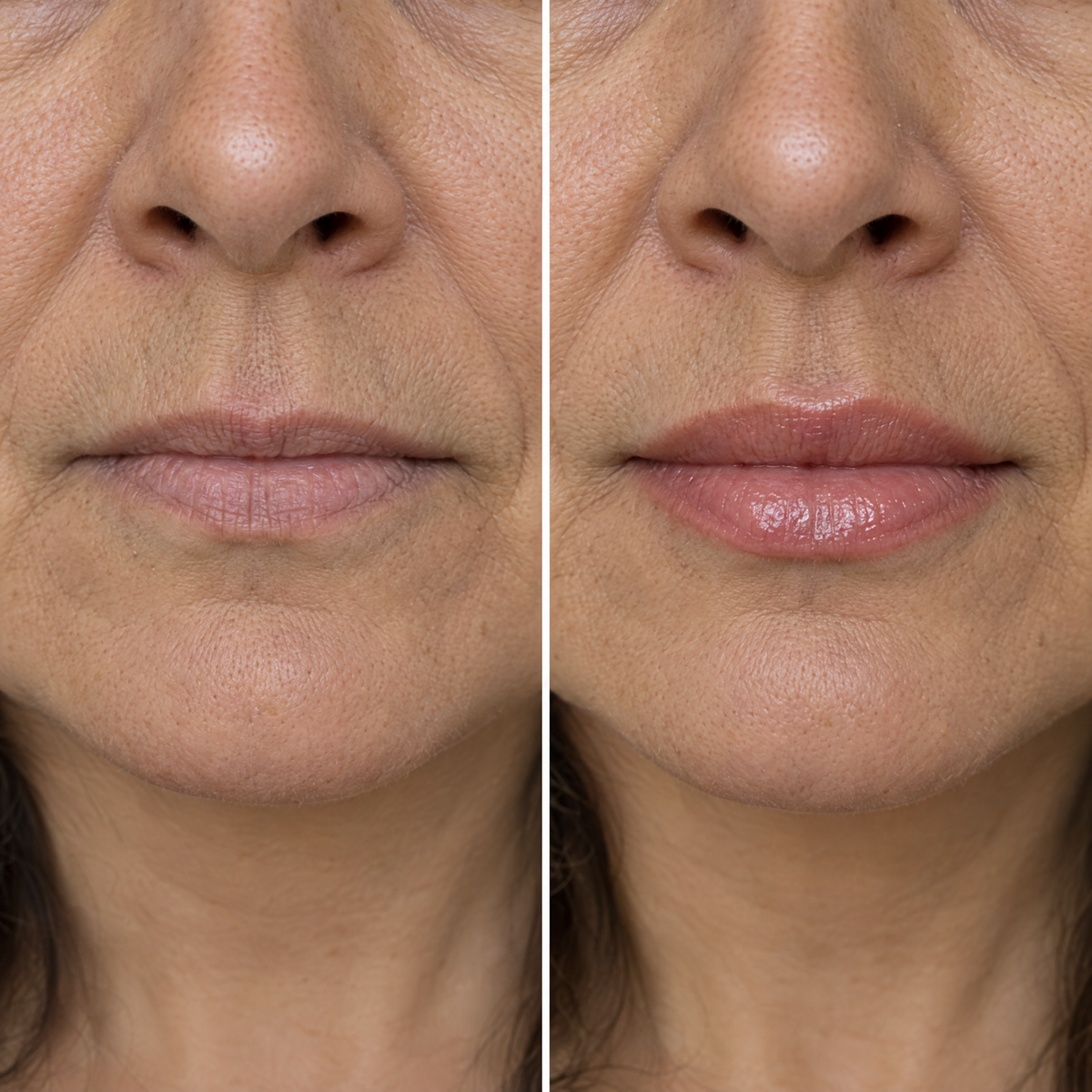 Lips before and after the Lip Plumper and Lip Gloss
