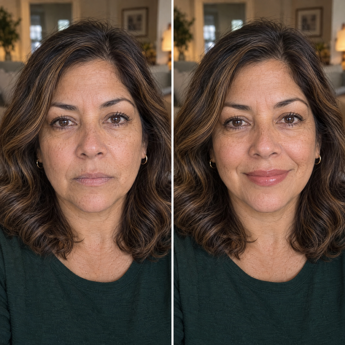 Woman over 40 before and after the Complete Lip Kit