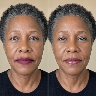 Before and after lipstick bleeding into lines